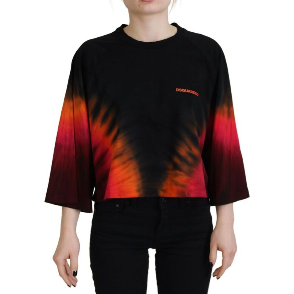 Dsquared² Black Cotton Tie Dye Crew Neck Casual Women's Top